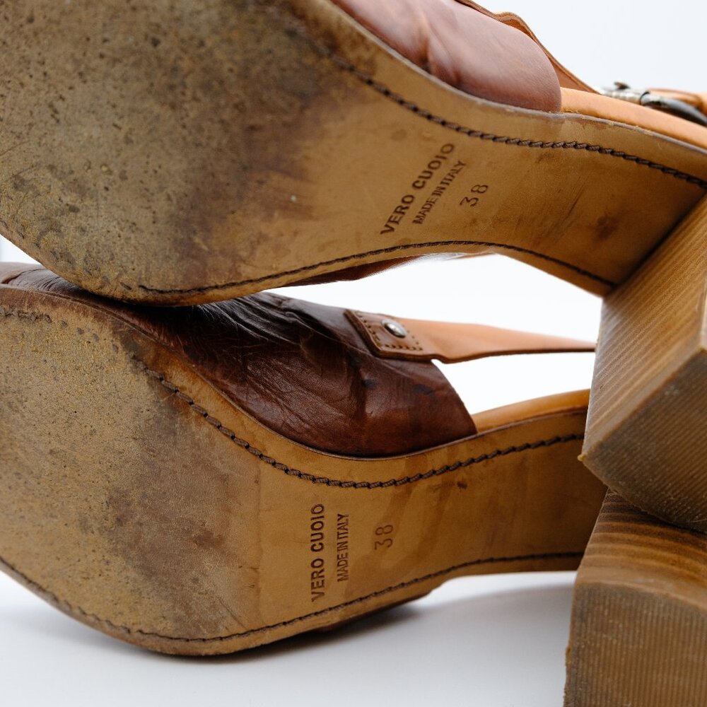 Latitude | Femme Italian leather brown buckle block heel pumps - 38 - Picture 5 of 5